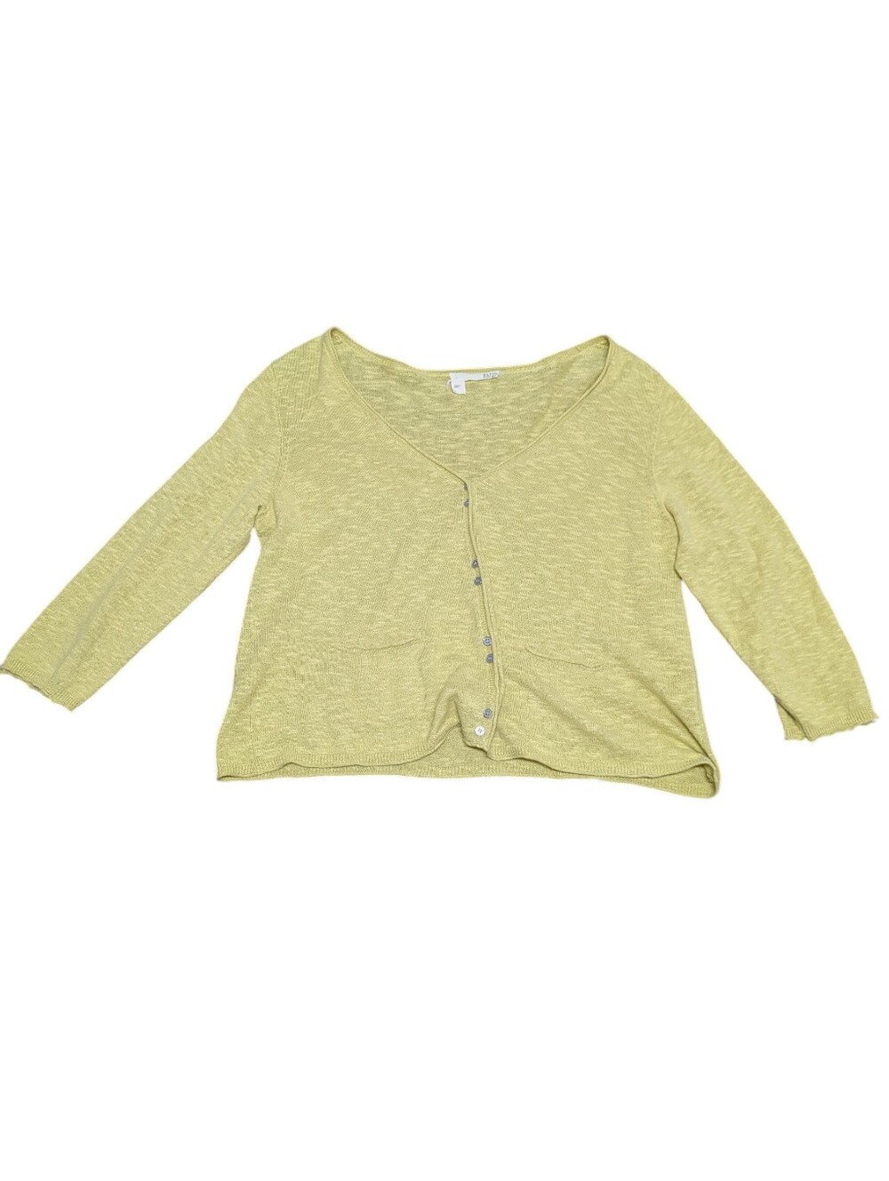 Eileen Fisher Yellow Green Women's Button Linen Cotton Cardigan Sweater (Large)